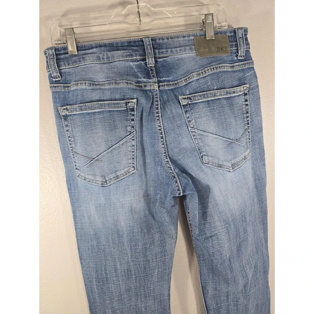 BKE Alec Mens Medium Wash Straight Leg Denim Jeans whiskered y2k 34x33 BO